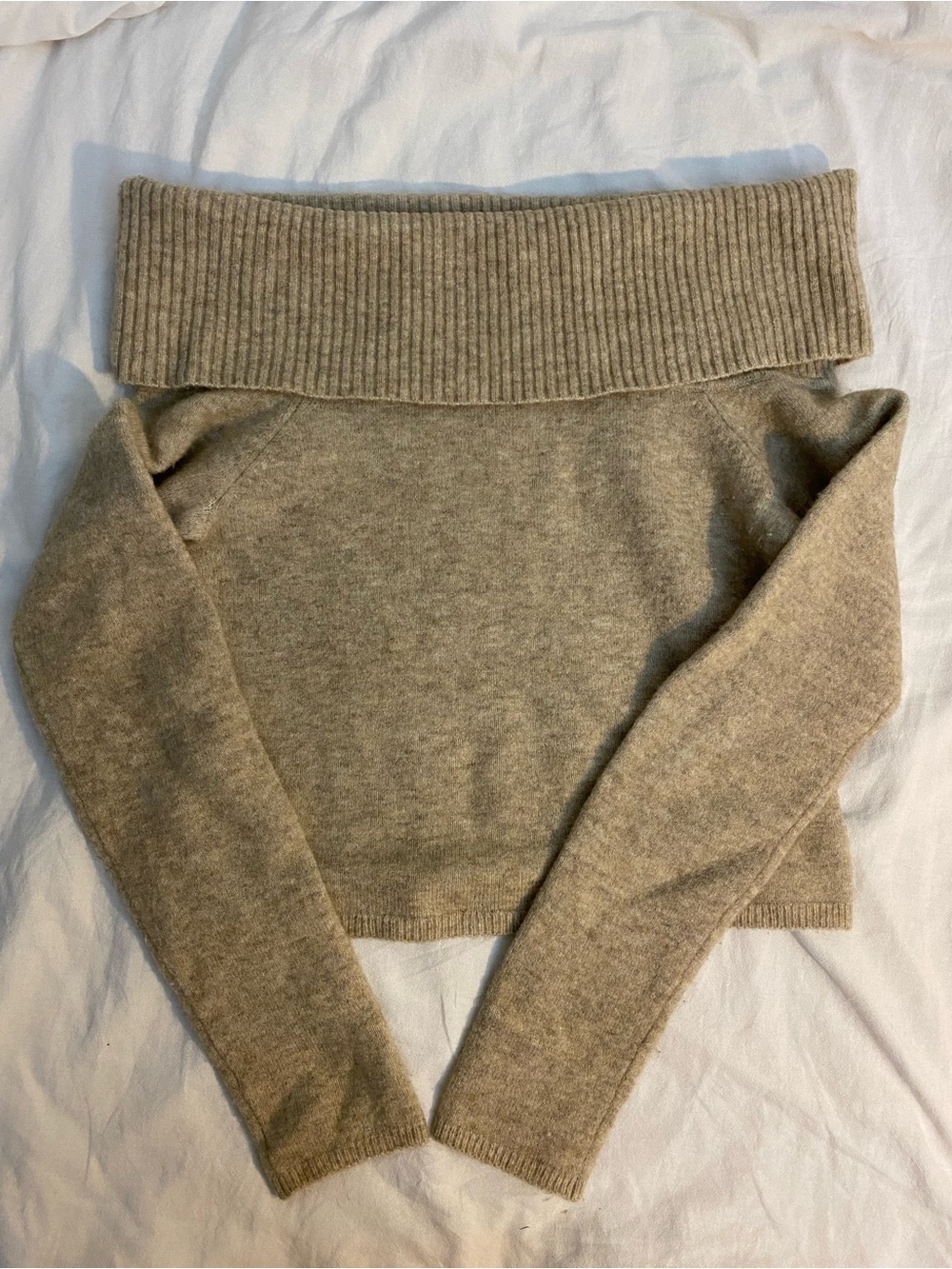 Babaton Taupe Off-the-Shoulder Fold-Over Sweater